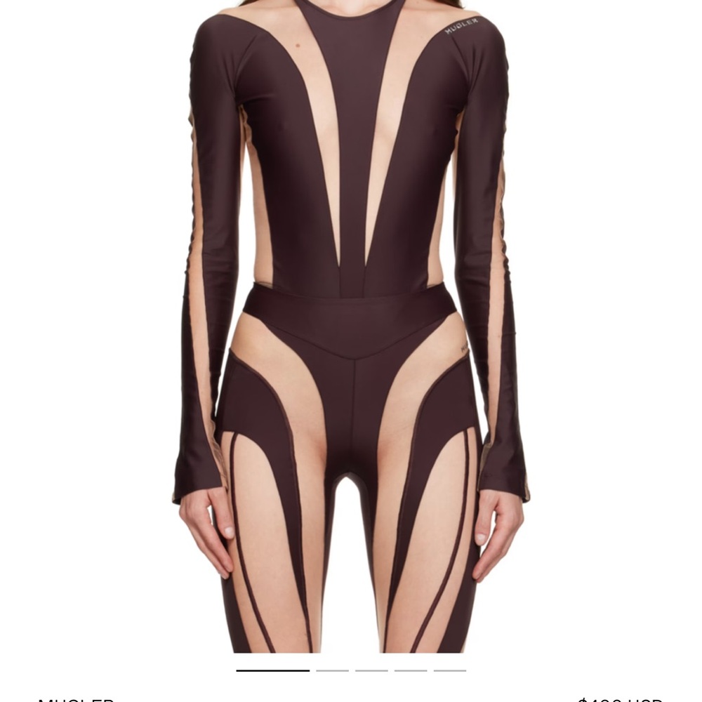 Mugler Burgundy Artistic Cut Out Long Sleeve Bodysuit